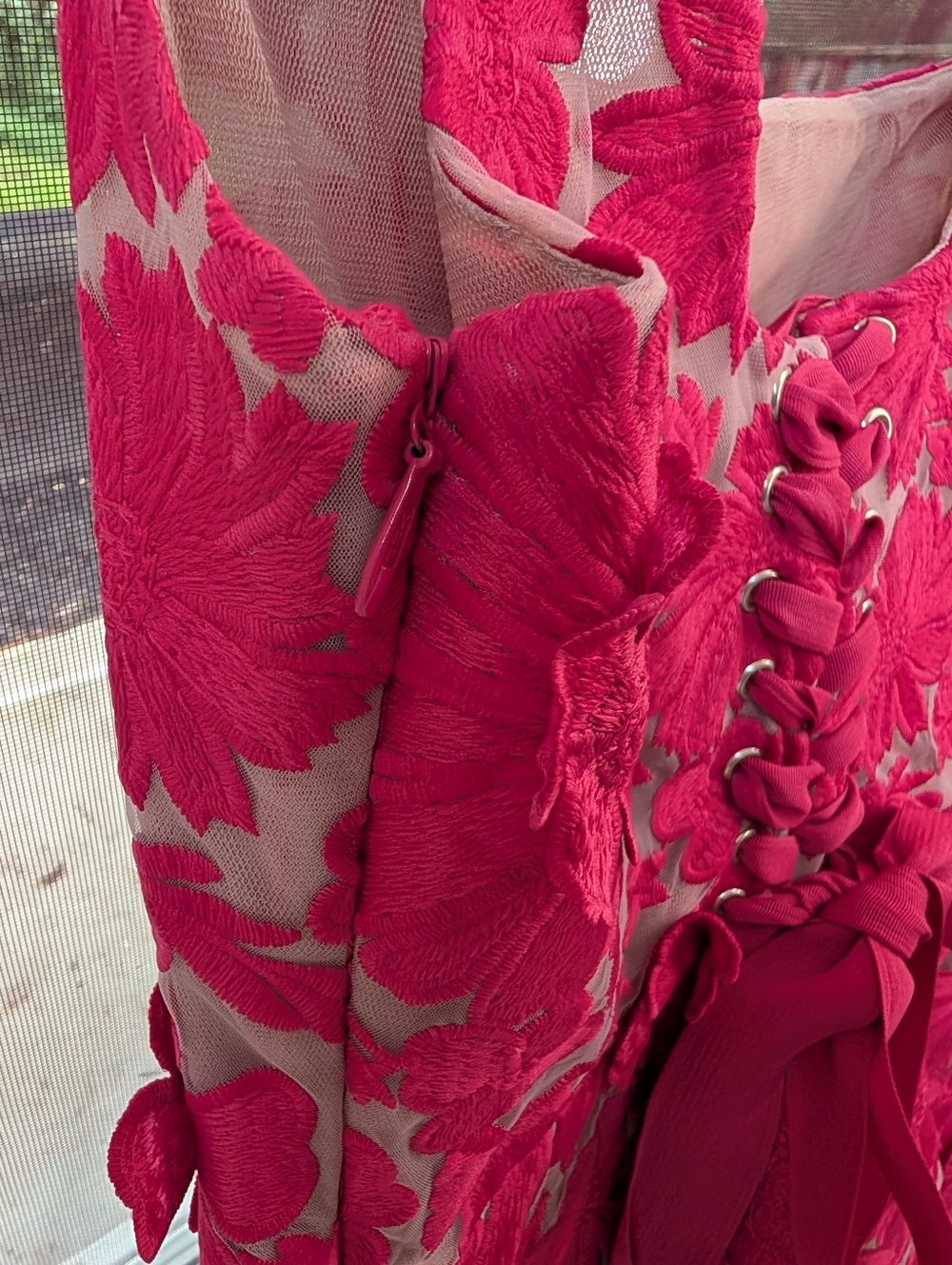 Anthropologie Pink Floral Appliqué Mini Dress - Picture 6 of 13